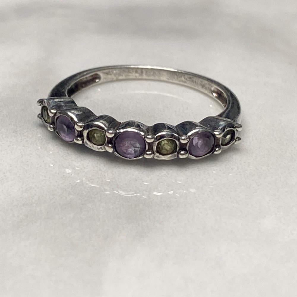 Amethyst & peridot sterling silver ring